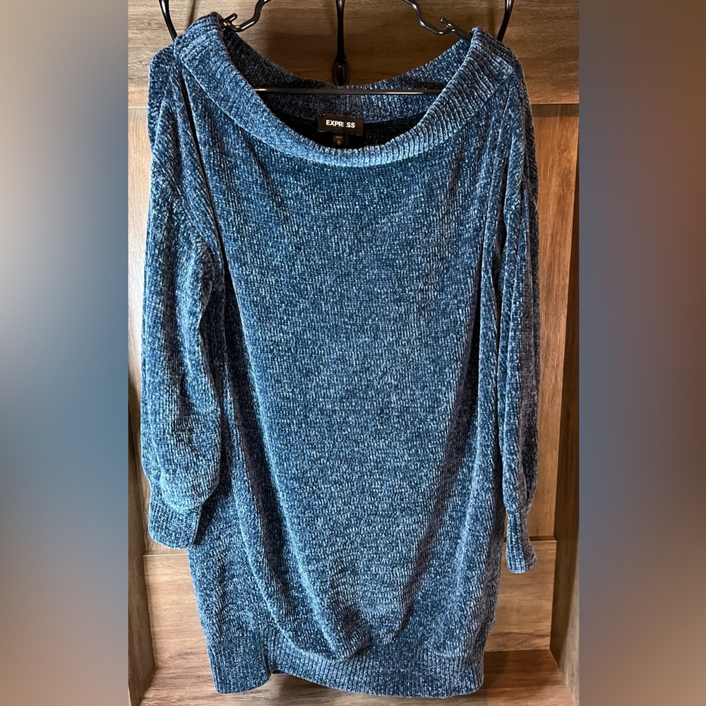 Express Long Blue Knit Sweater